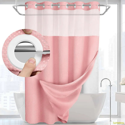 Hookless, waterproof double-layer shower curtain with a waterproof and washable lining