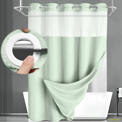 Hookless, waterproof double-layer shower curtain with a waterproof and washable lining