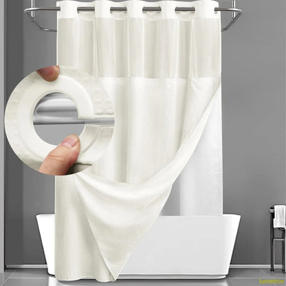 Hookless, waterproof double-layer shower curtain with a waterproof and washable lining