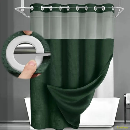 Hookless, waterproof double-layer shower curtain with a waterproof and washable lining