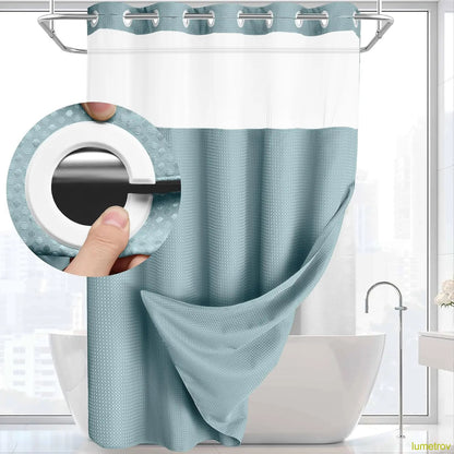 Hookless, waterproof double-layer shower curtain with a waterproof and washable lining