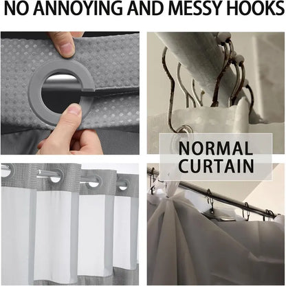 Hookless, waterproof double-layer shower curtain with a waterproof and washable lining