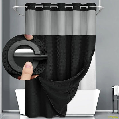 Hookless, waterproof double-layer shower curtain with a waterproof and washable lining