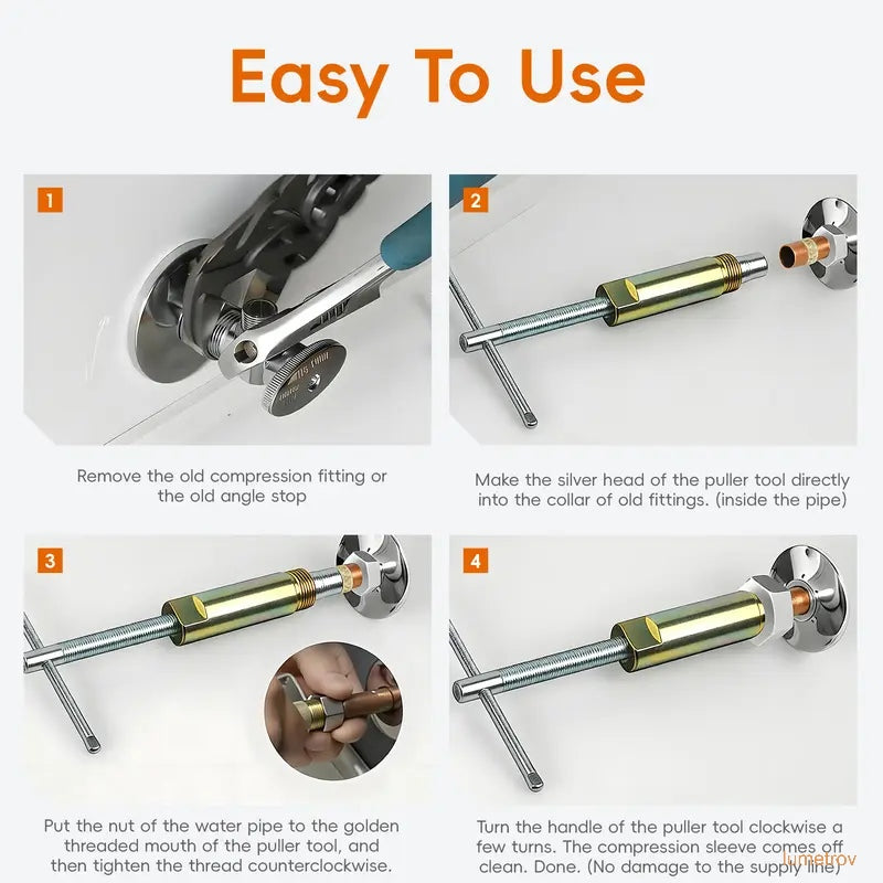Compression sleeve puller tool for removing pipe nuts and collars 03943, only suitable for 1/2 inch compression fitting sleeve remover