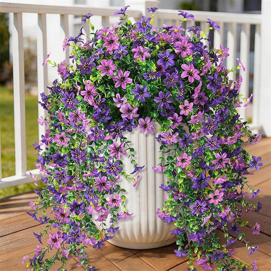 Faux Hanging Daisy Flowers for Outdoor Decor, 2 Pack Artificial Silk Flowers with Eucalyptus Leaves, Fade Resistant and Natural Looking for Balcony, Patio, Garden and Planter