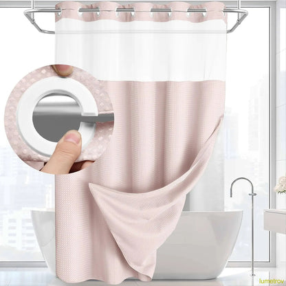 Hookless, waterproof double-layer shower curtain with a waterproof and washable lining