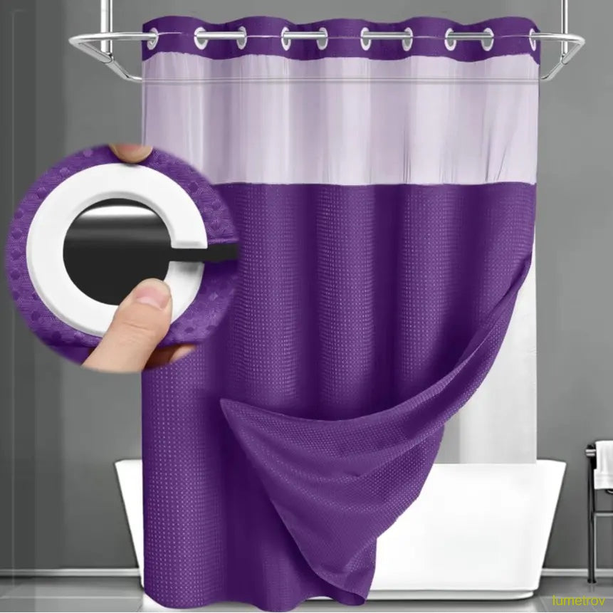 Hookless, waterproof double-layer shower curtain with a waterproof and washable lining