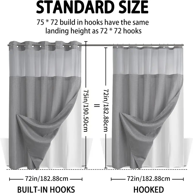 Hookless, waterproof double-layer shower curtain with a waterproof and washable lining