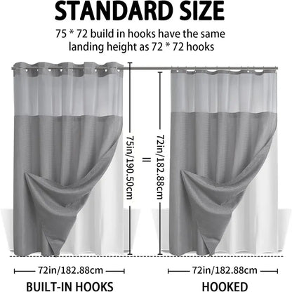 Hookless, waterproof double-layer shower curtain with a waterproof and washable lining