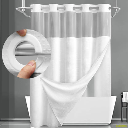 Hookless, waterproof double-layer shower curtain with a waterproof and washable lining