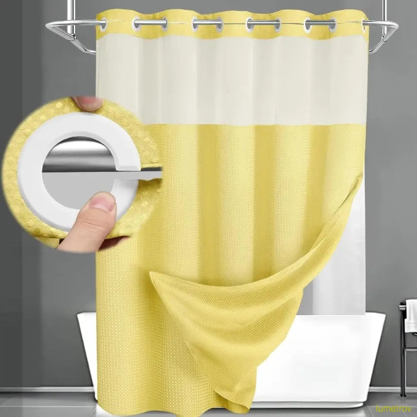 Hookless, waterproof double-layer shower curtain with a waterproof and washable lining