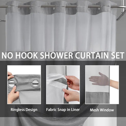 Hookless, waterproof double-layer shower curtain with a waterproof and washable lining