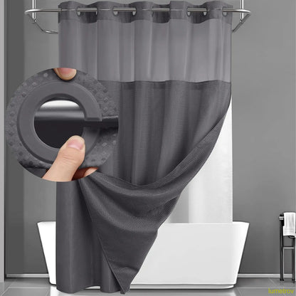 Hookless, waterproof double-layer shower curtain with a waterproof and washable lining